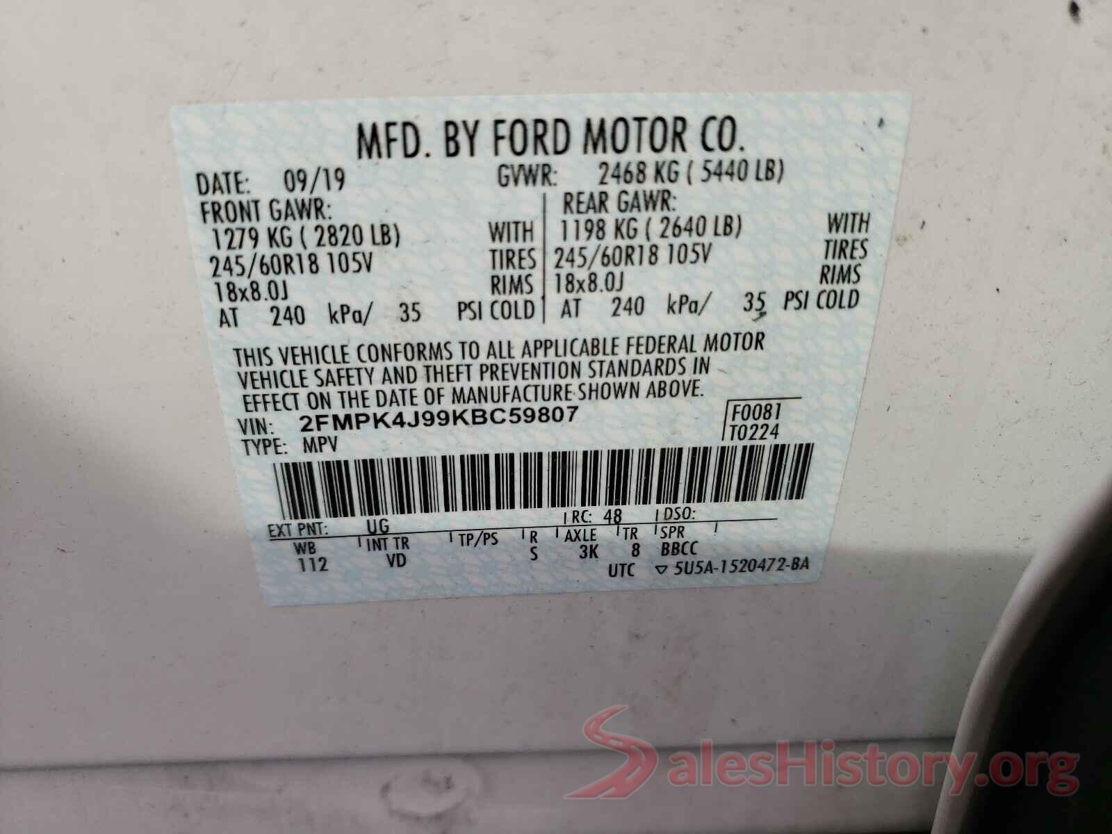 2FMPK4J99KBC59807 2019 FORD EDGE