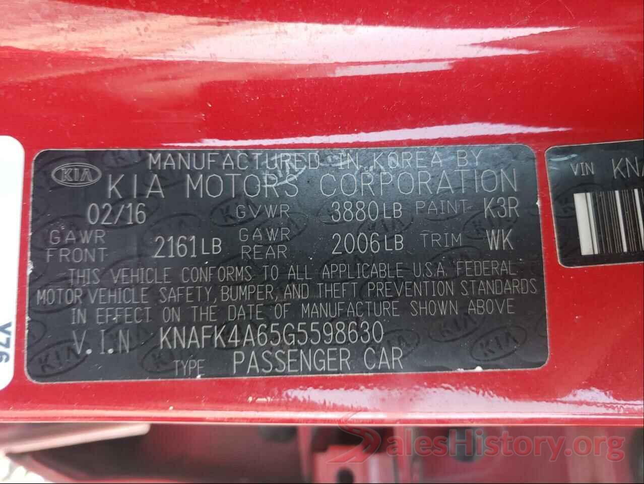 KNAFK4A65G5598630 2016 KIA FORTE