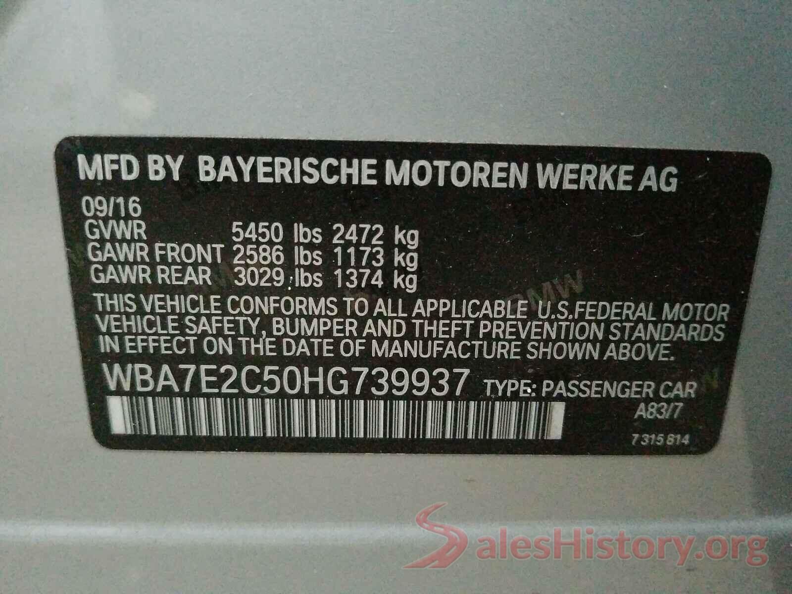 WBA7E2C50HG739937 2017 BMW 7 SERIES