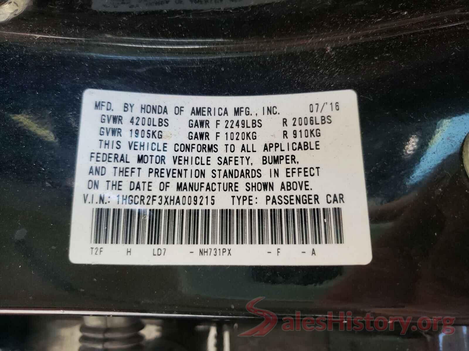 1HGCR2F3XHA009215 2017 HONDA ACCORD