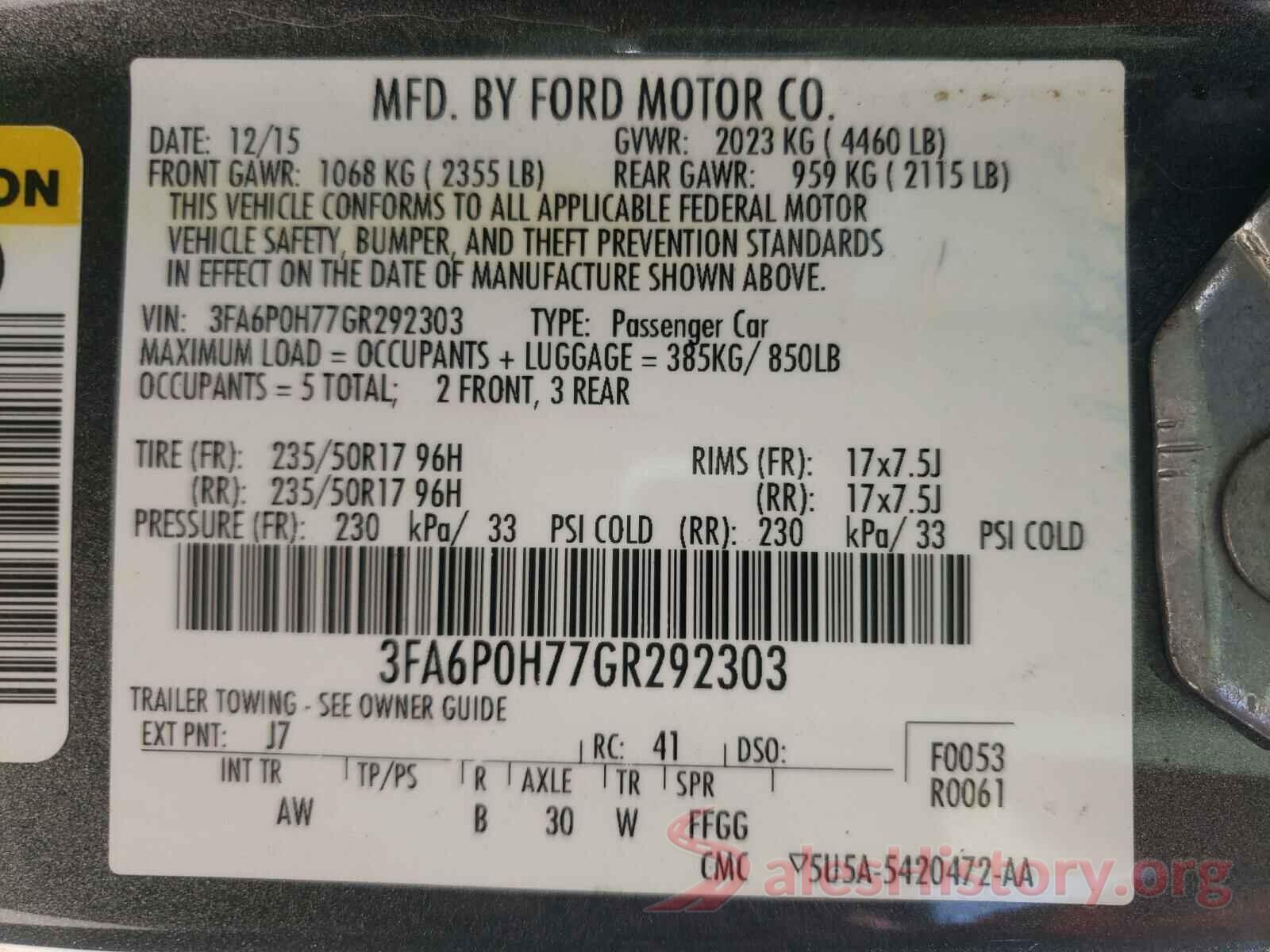 3FA6P0H77GR292303 2016 FORD FUSION