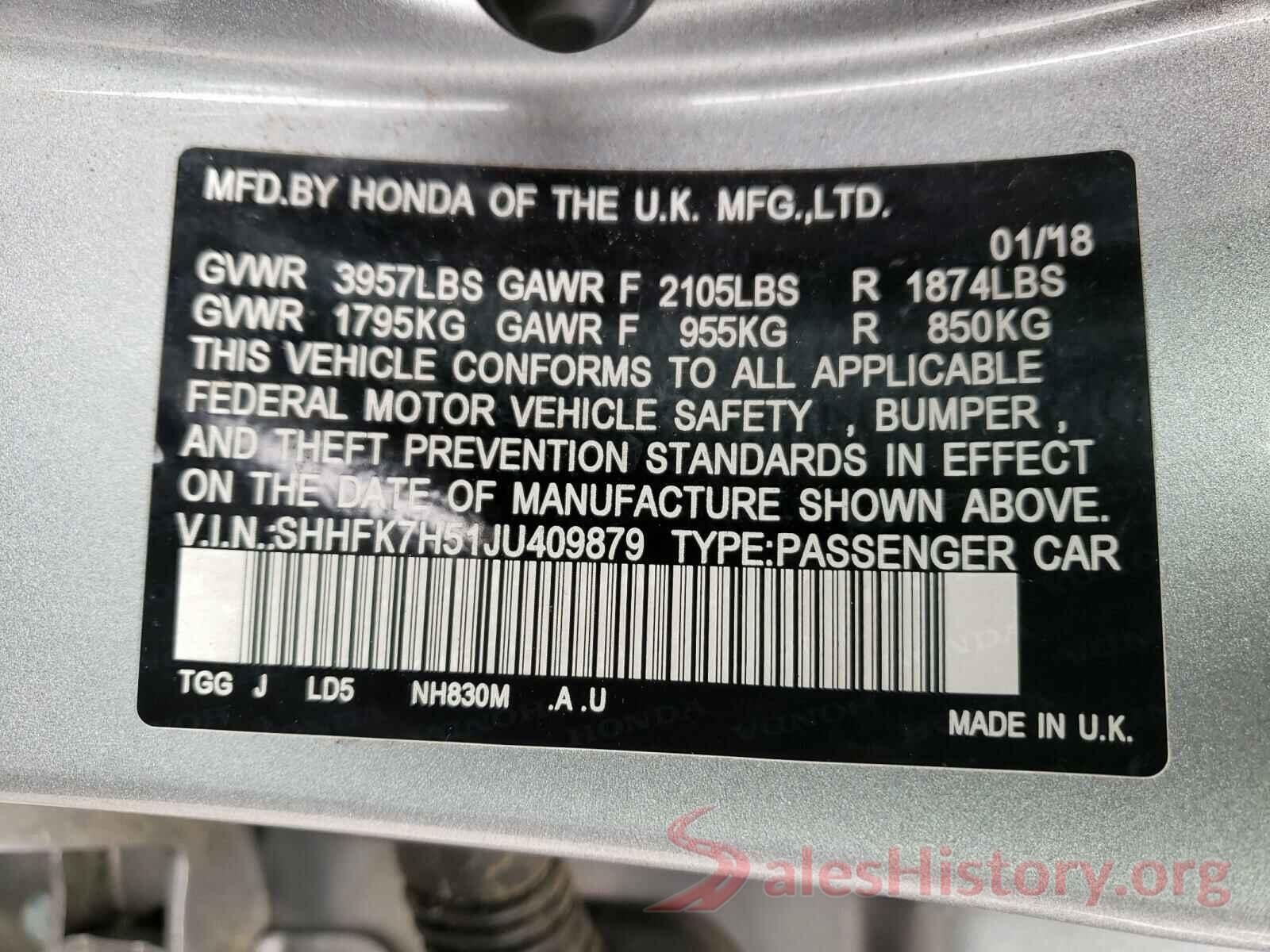 SHHFK7H51JU409879 2018 HONDA CIVIC