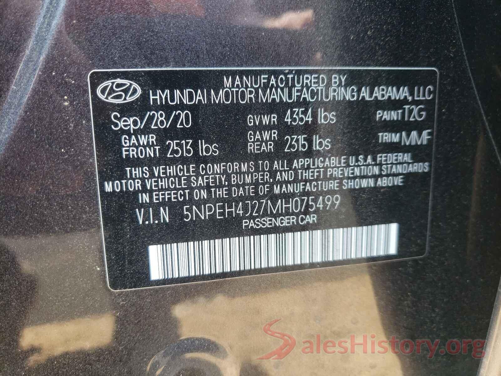 5NPEH4J27MH075499 2021 HYUNDAI SONATA