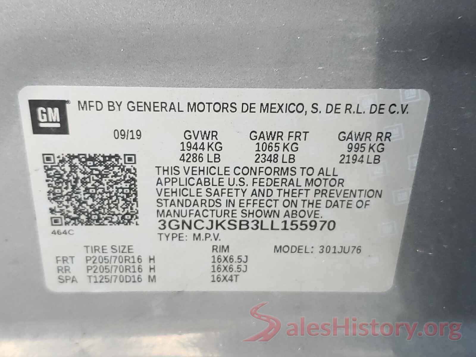 3GNCJKSB3LL155970 2020 CHEVROLET TRAX