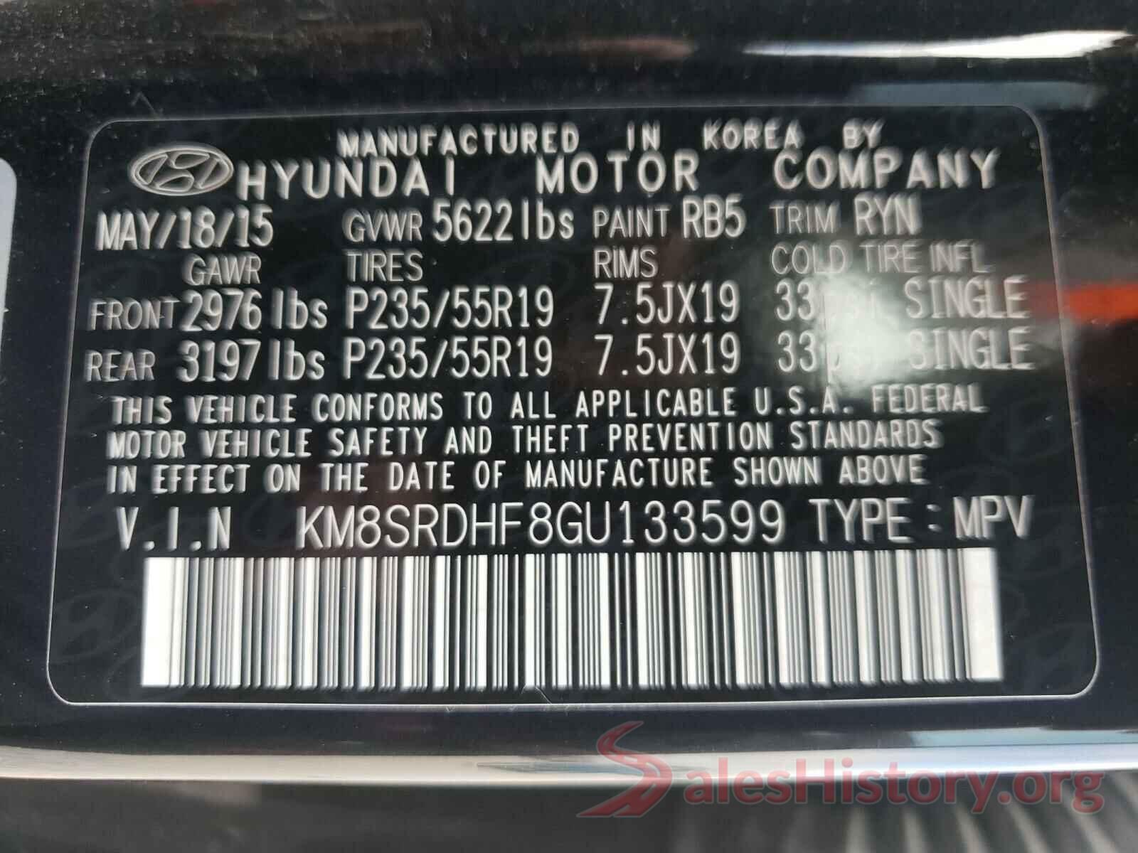 KM8SRDHF8GU133599 2016 HYUNDAI SANTA FE