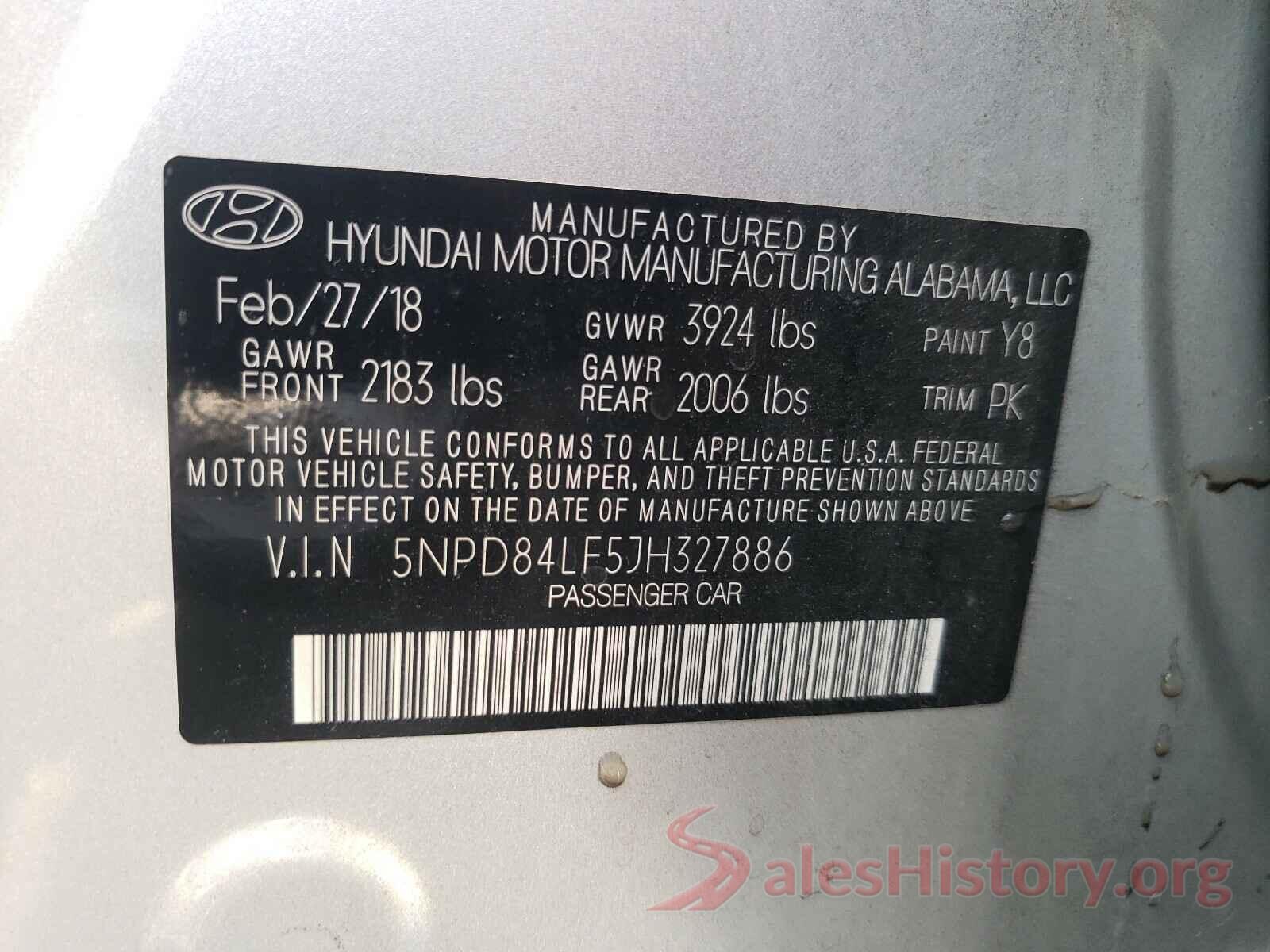 5NPD84LF5JH327886 2018 HYUNDAI ELANTRA