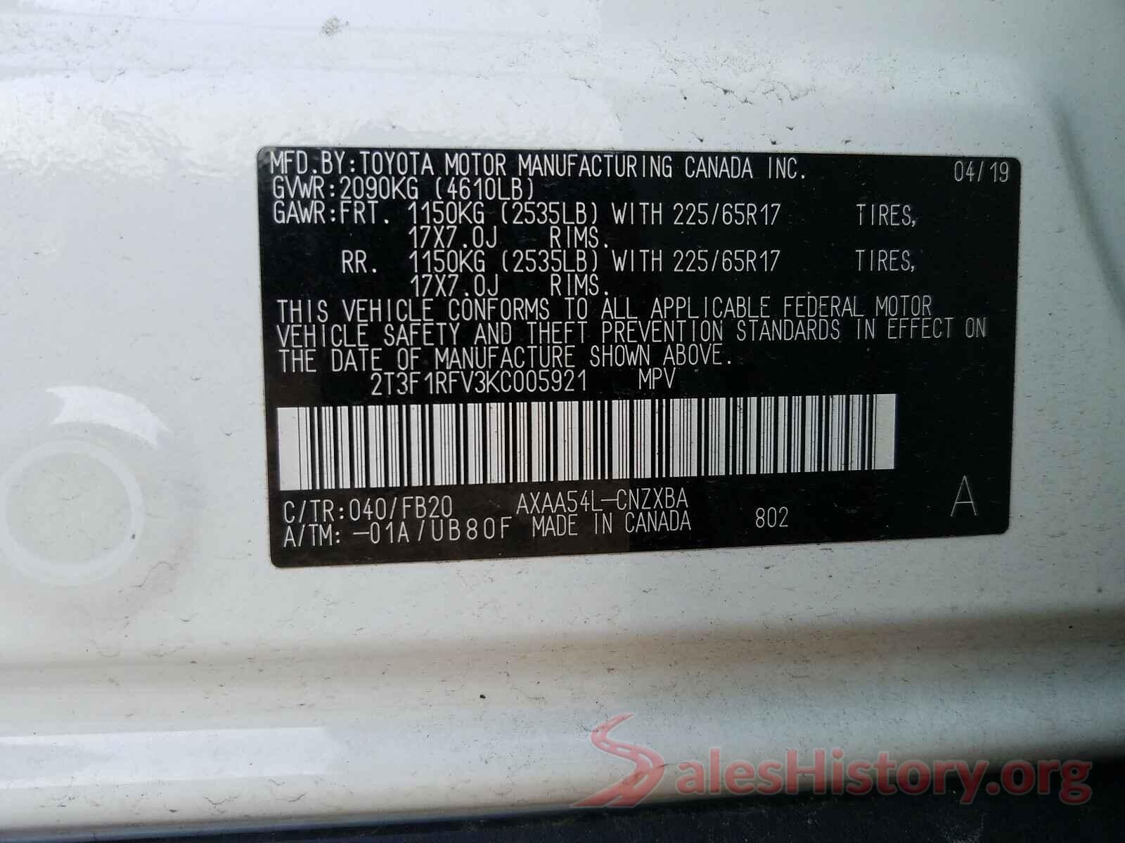 2T3F1RFV3KC005921 2019 TOYOTA RAV4