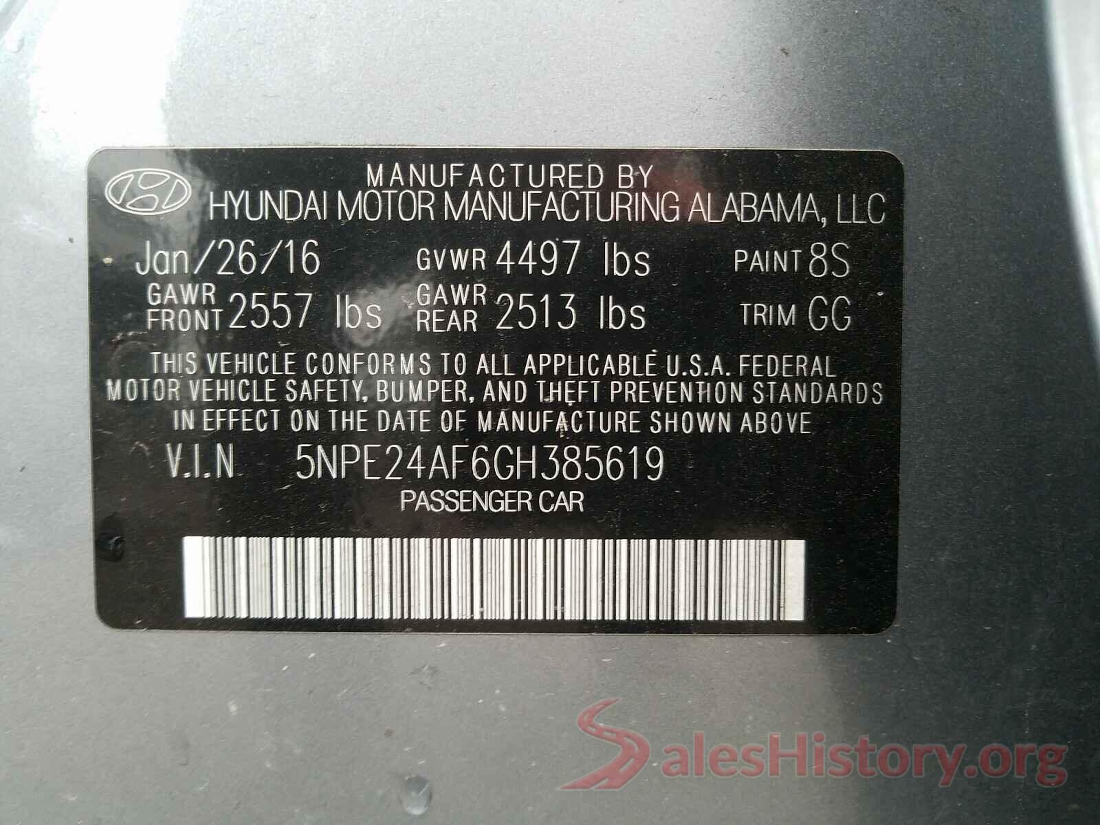 5NPE24AF6GH385619 2016 HYUNDAI SONATA