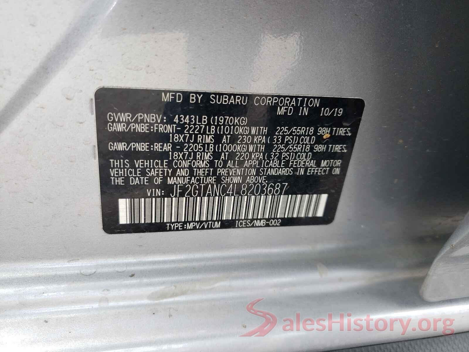 JF2GTANC4L8203687 2020 SUBARU CROSSTREK