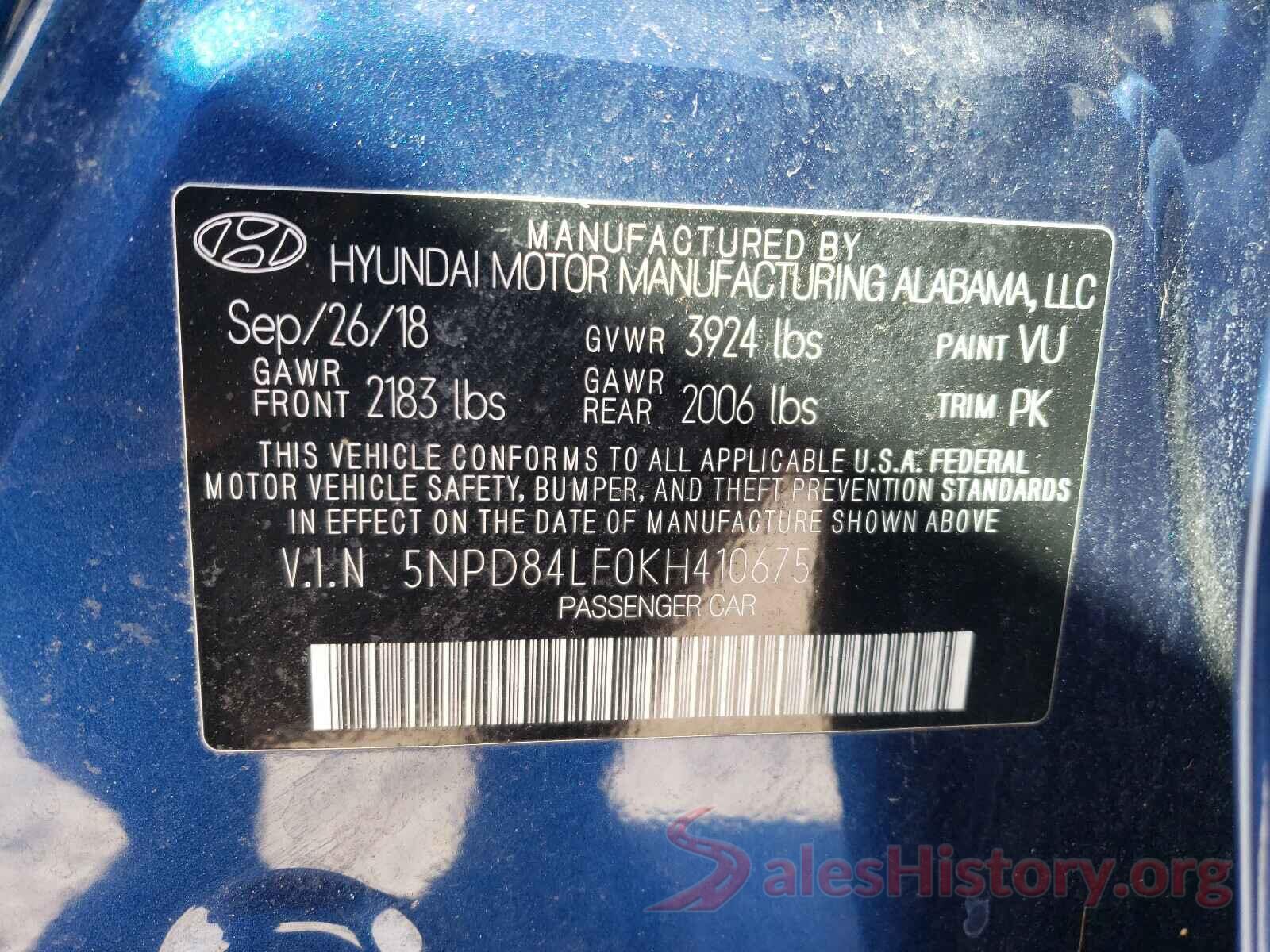 5NPD84LF0KH410675 2019 HYUNDAI ELANTRA