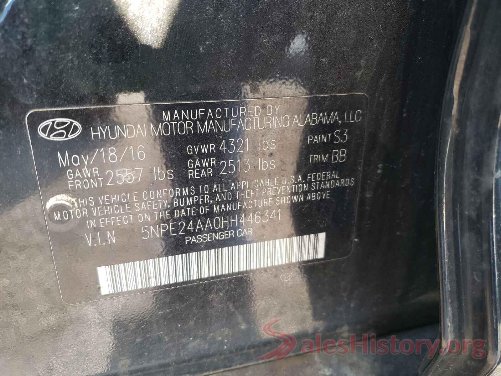 5NPE24AA0HH446341 2017 HYUNDAI SONATA