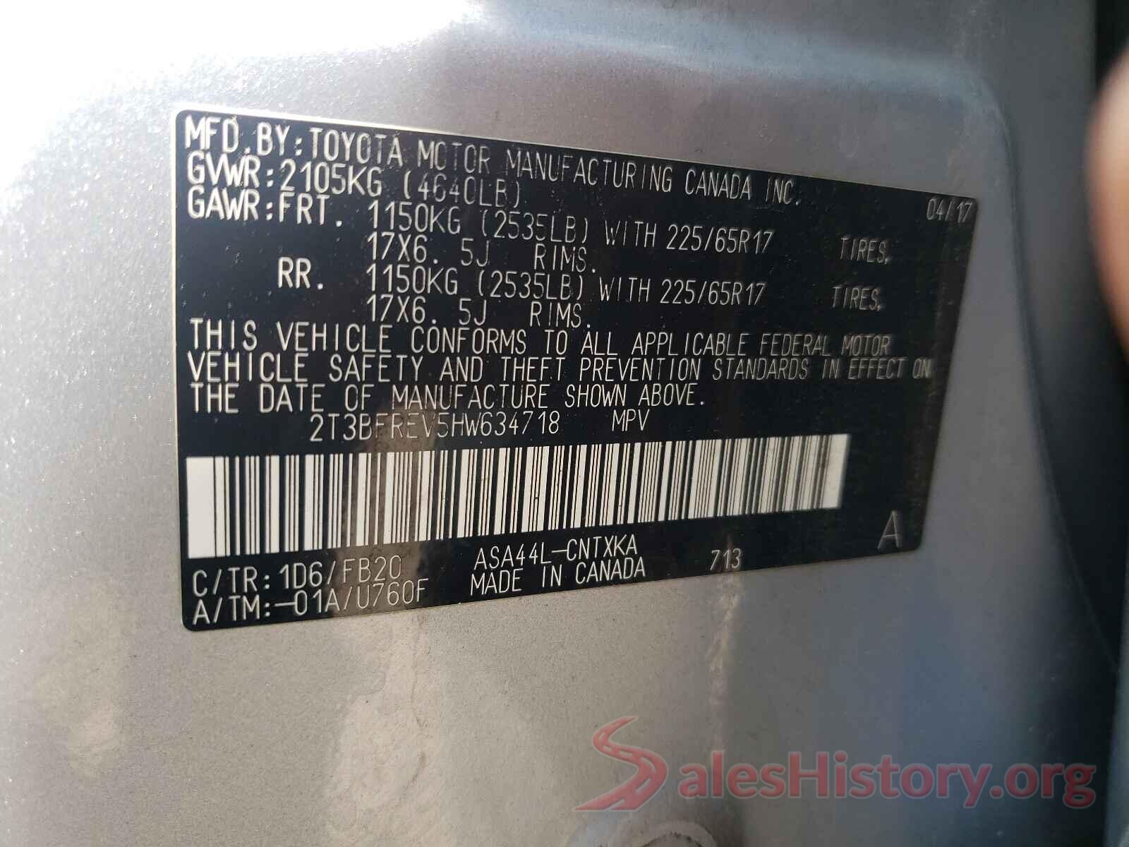 2T3BFREV5HW634718 2017 TOYOTA RAV4