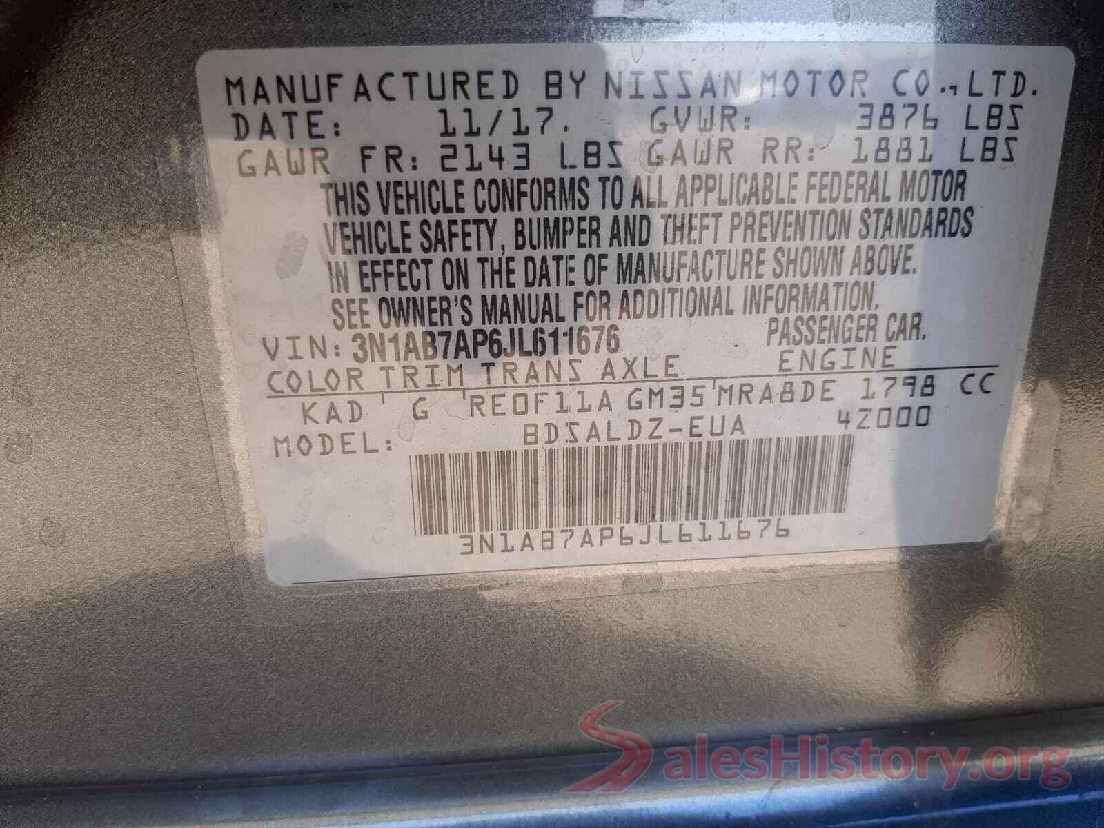 3N1AB7AP6JL611676 2018 NISSAN SENTRA