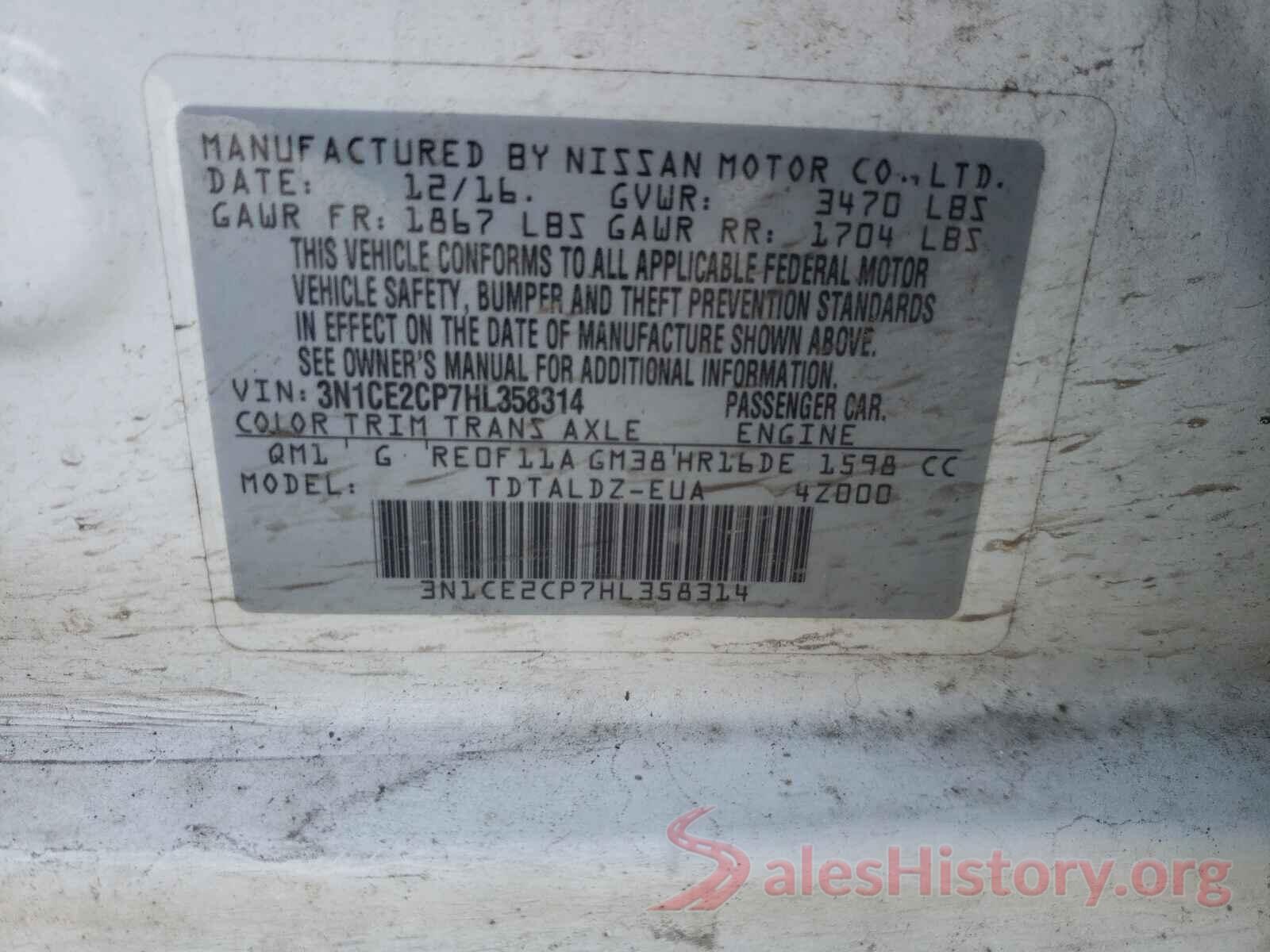 3N1CE2CP7HL358314 2017 NISSAN VERSA