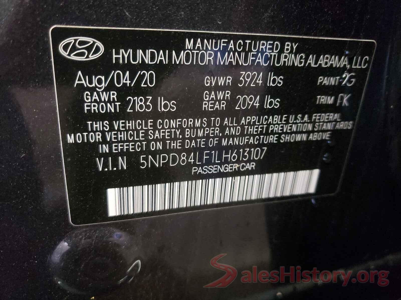 5NPD84LF1LH613107 2020 HYUNDAI ELANTRA