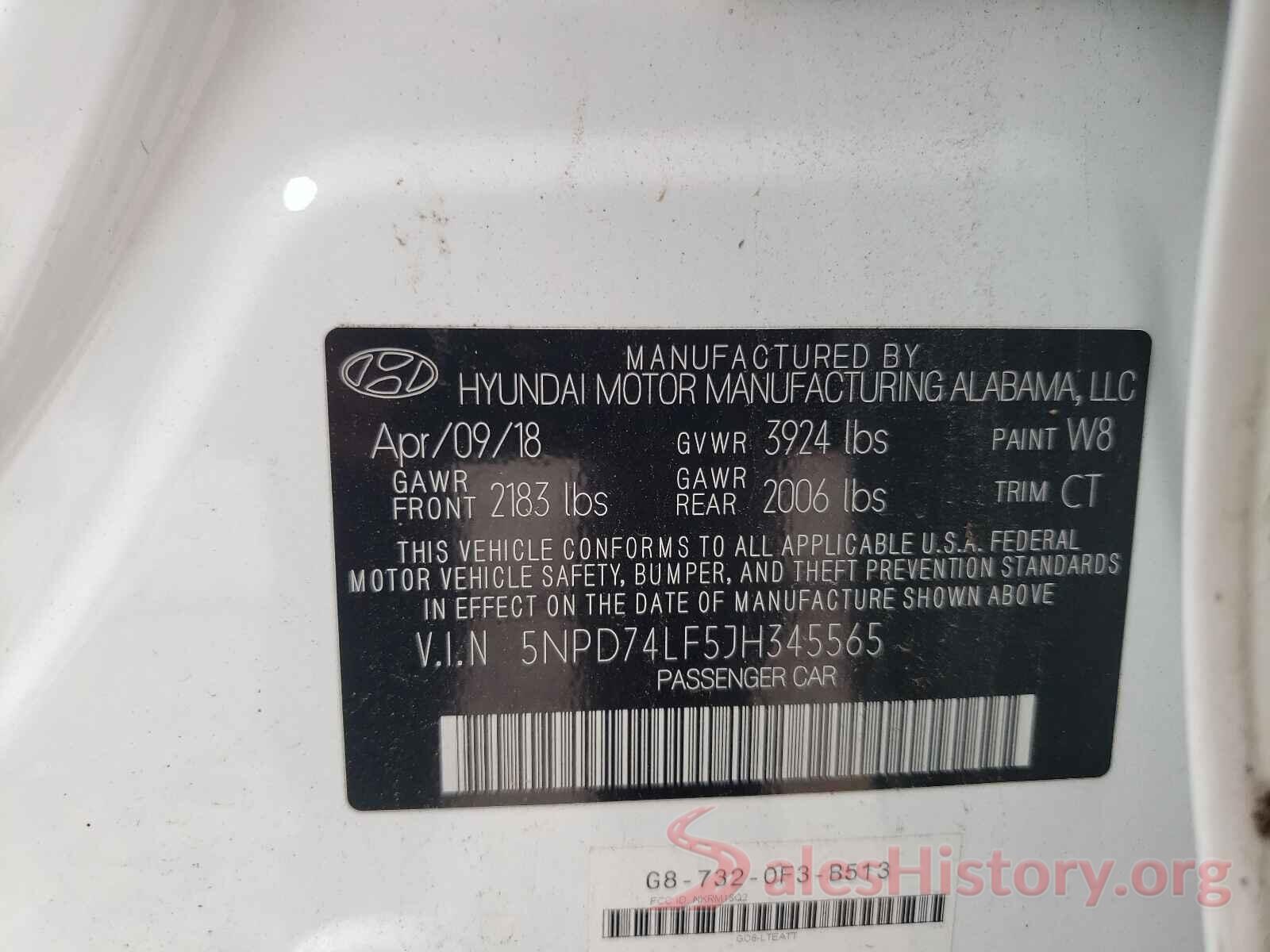 5NPD74LF5JH345565 2018 HYUNDAI ELANTRA