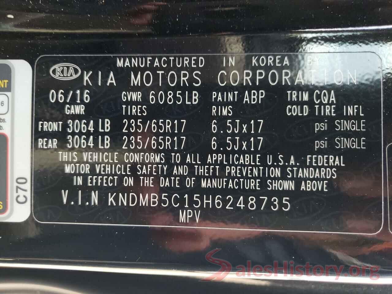 KNDMB5C15H6248735 2017 KIA SEDONA