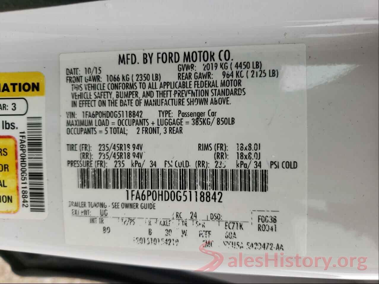 1FA6P0HD0G5118842 2016 FORD FUSION