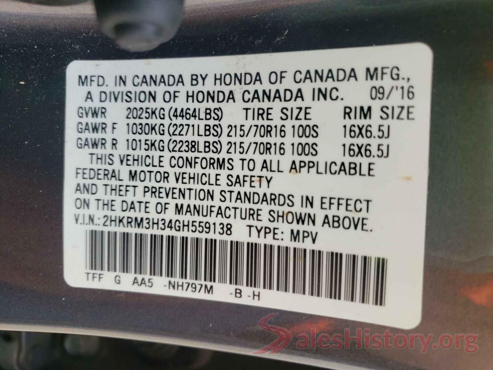 2HKRM3H34GH559138 2016 HONDA CRV