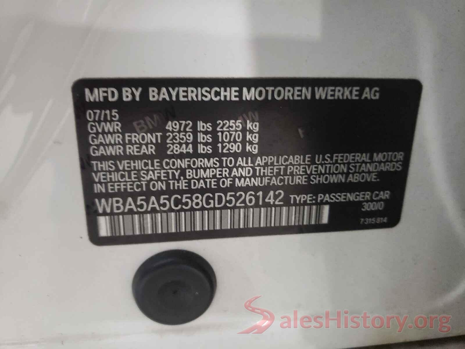 WBA5A5C58GD526142 2016 BMW 5 SERIES