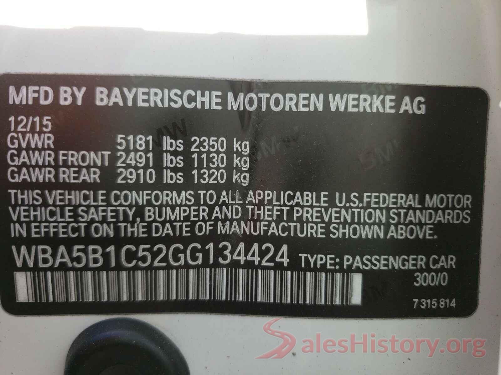 WBA5B1C52GG134424 2016 BMW 5 SERIES