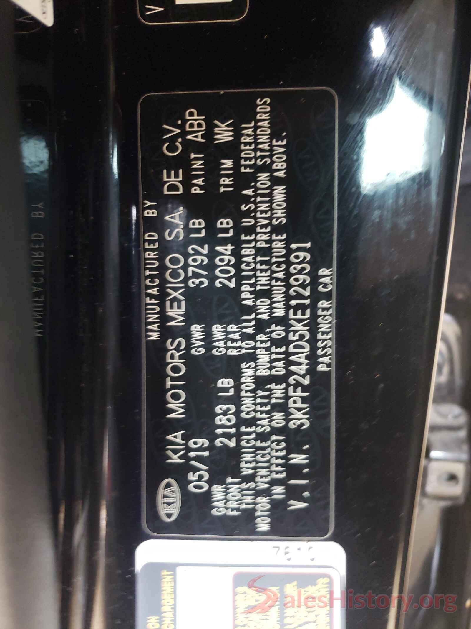 3KPF24AD5KE129391 2019 KIA FORTE