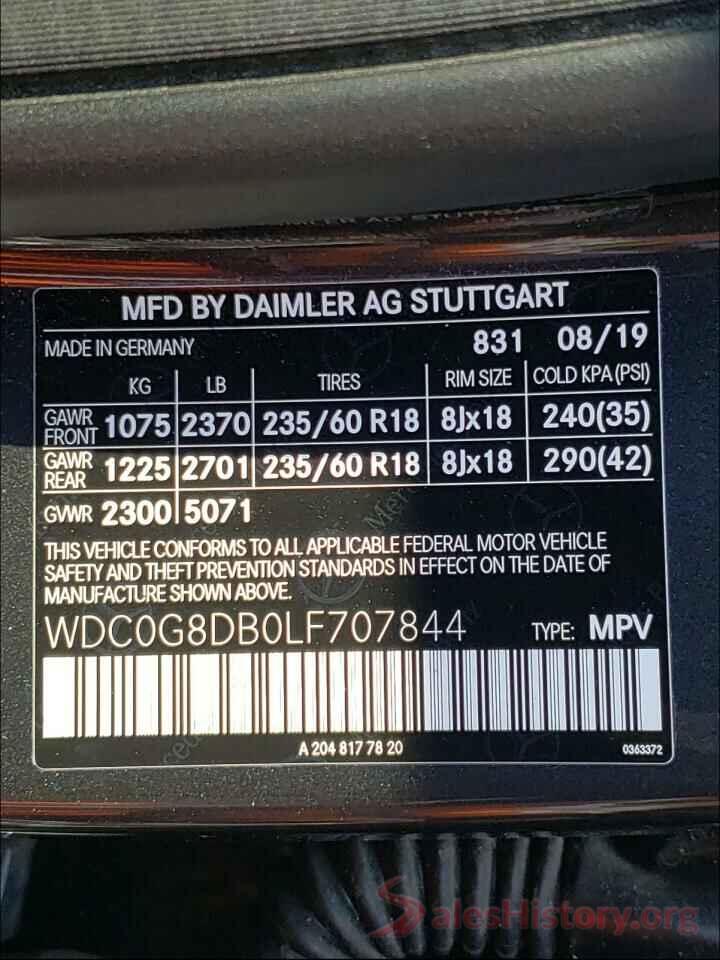 WDC0G8DB0LF707844 2020 MERCEDES-BENZ GLC-CLASS