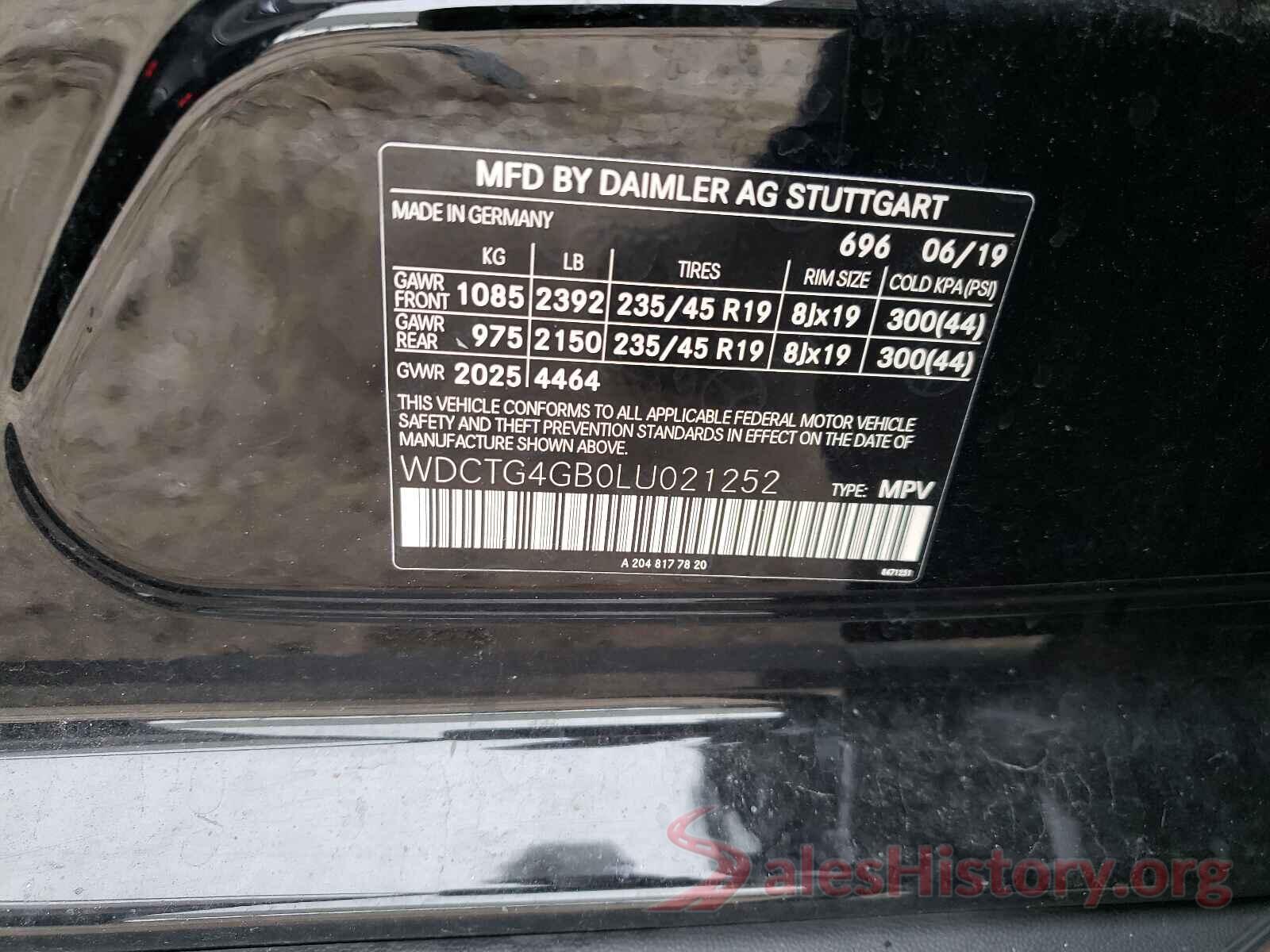 WDCTG4GB0LU021252 2020 MERCEDES-BENZ GLA-CLASS