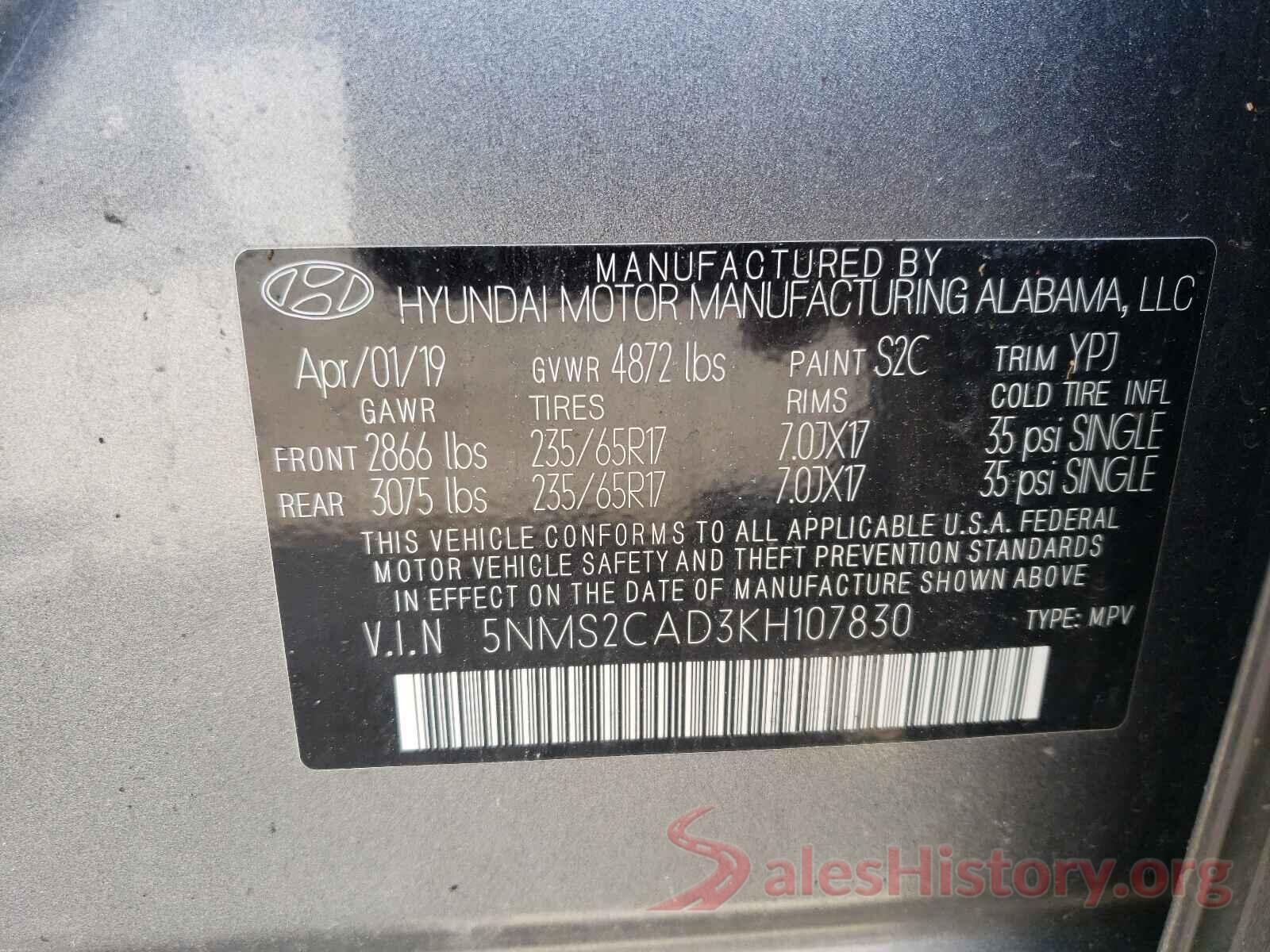 5NMS2CAD3KH107830 2019 HYUNDAI SANTA FE