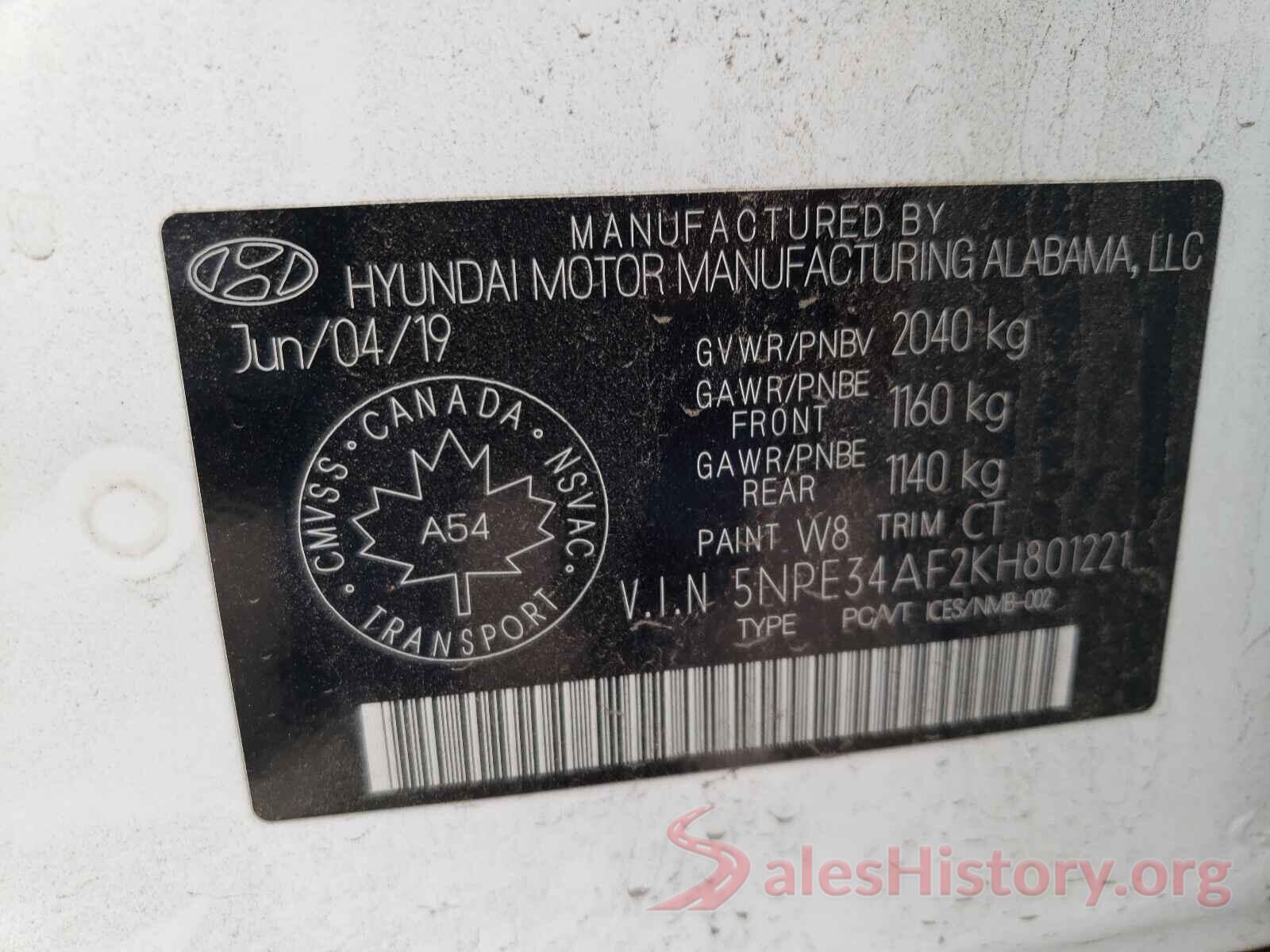 5NPE34AF2KH801221 2019 HYUNDAI SONATA