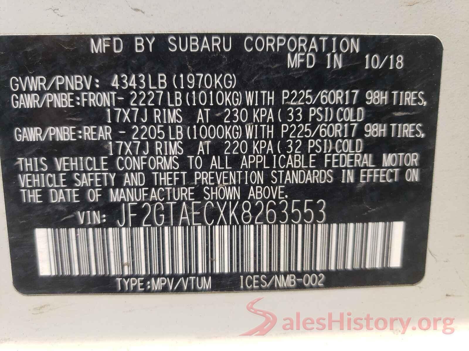 JF2GTAECXK8263553 2019 SUBARU CROSSTREK