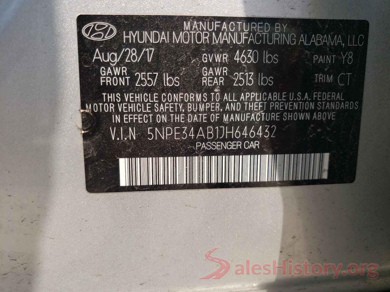 5NPE34AB1JH646432 2018 HYUNDAI SONATA