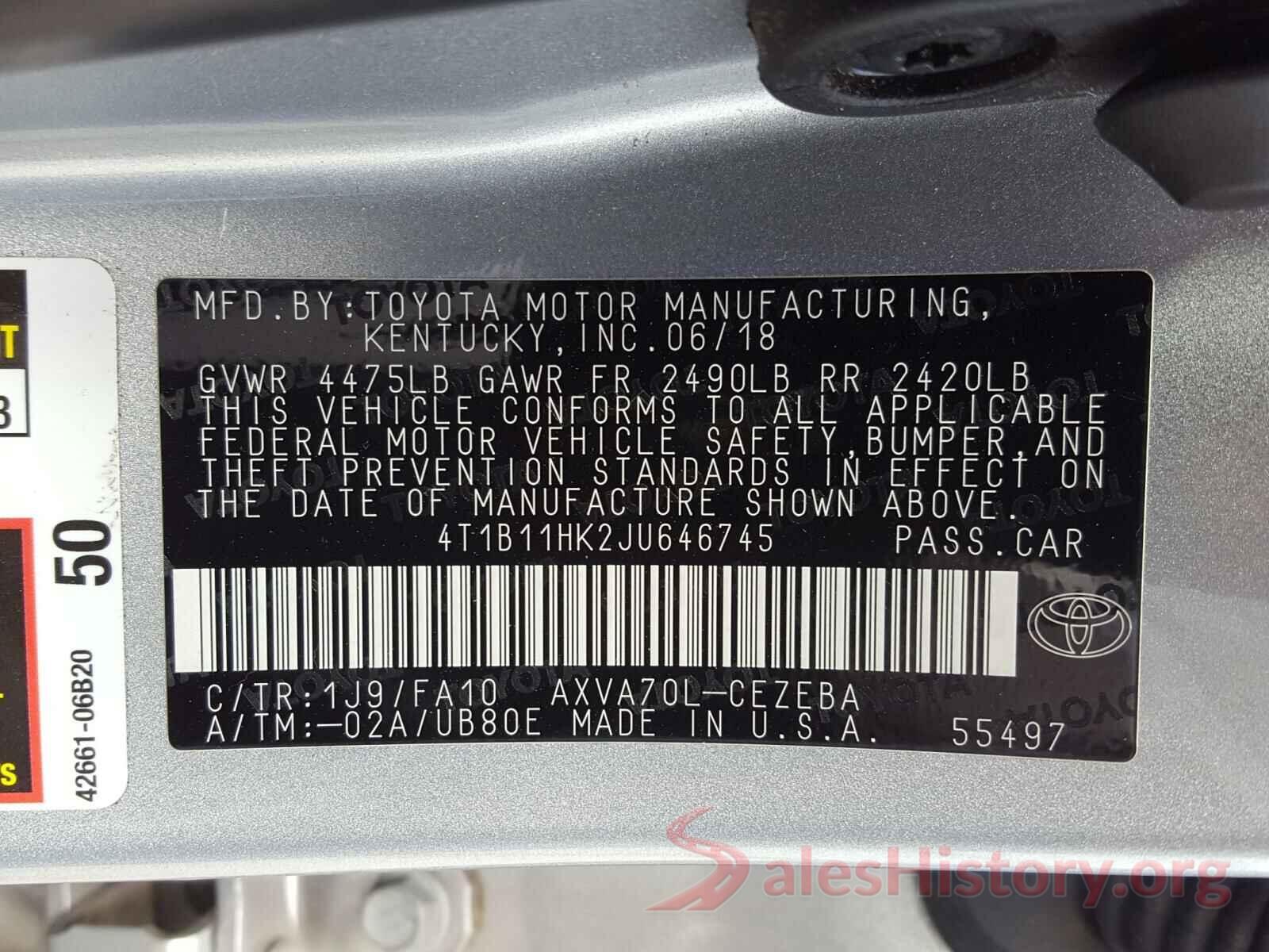 4T1B11HK2JU646745 2018 TOYOTA CAMRY