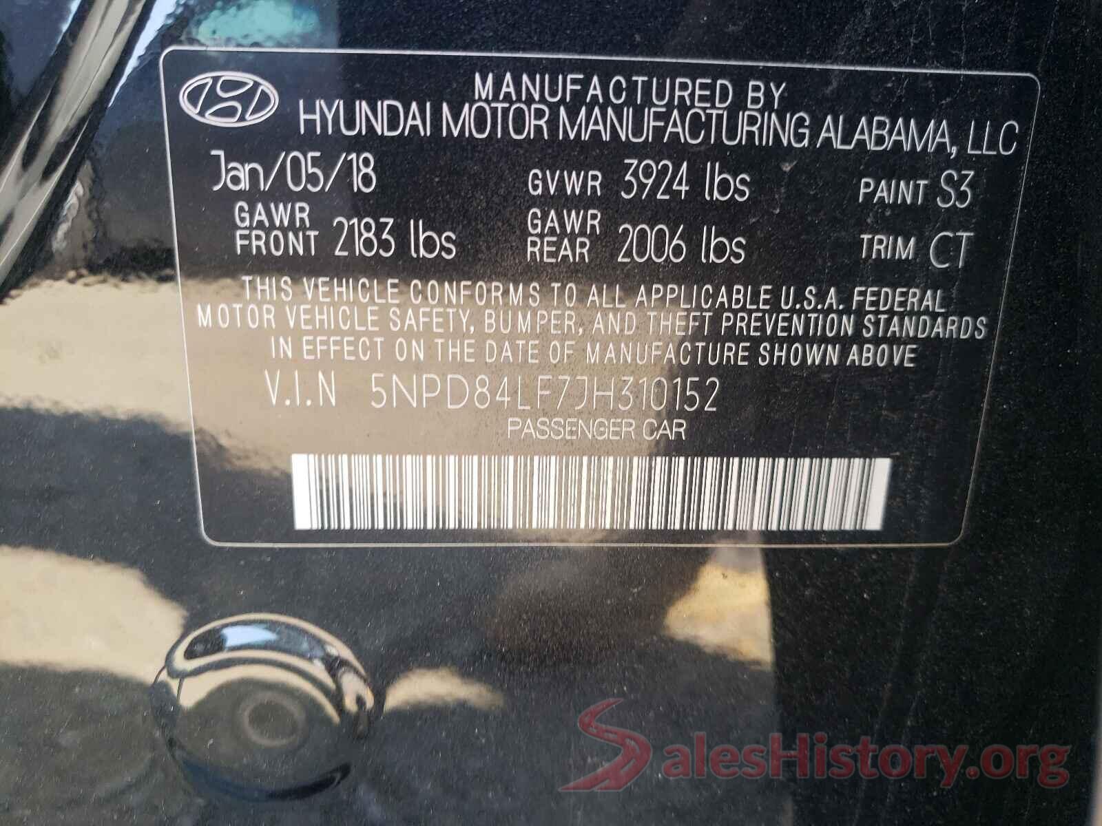 5NPD84LF7JH310152 2018 HYUNDAI ELANTRA