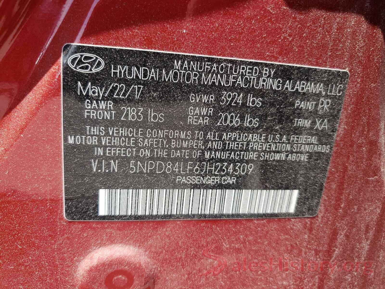 5NPD84LF6JH234309 2018 HYUNDAI ELANTRA