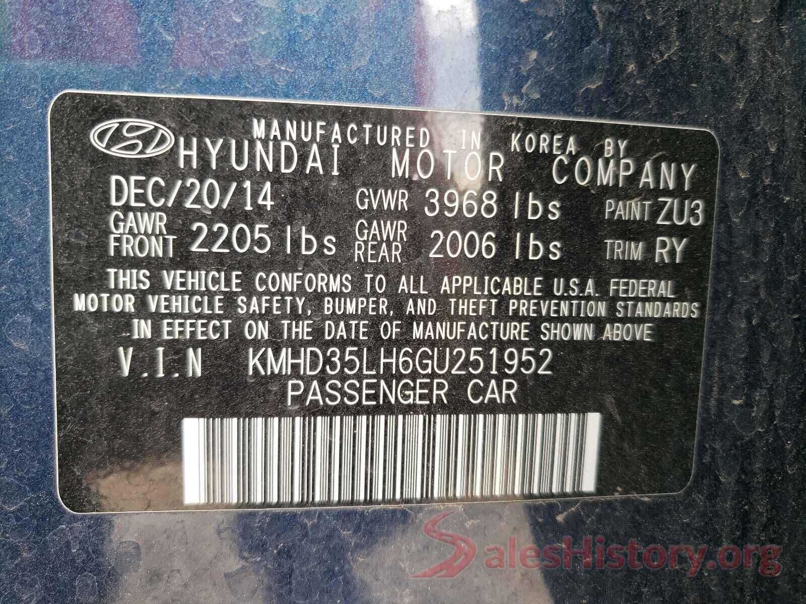 KMHD35LH6GU251952 2016 HYUNDAI ELANTRA