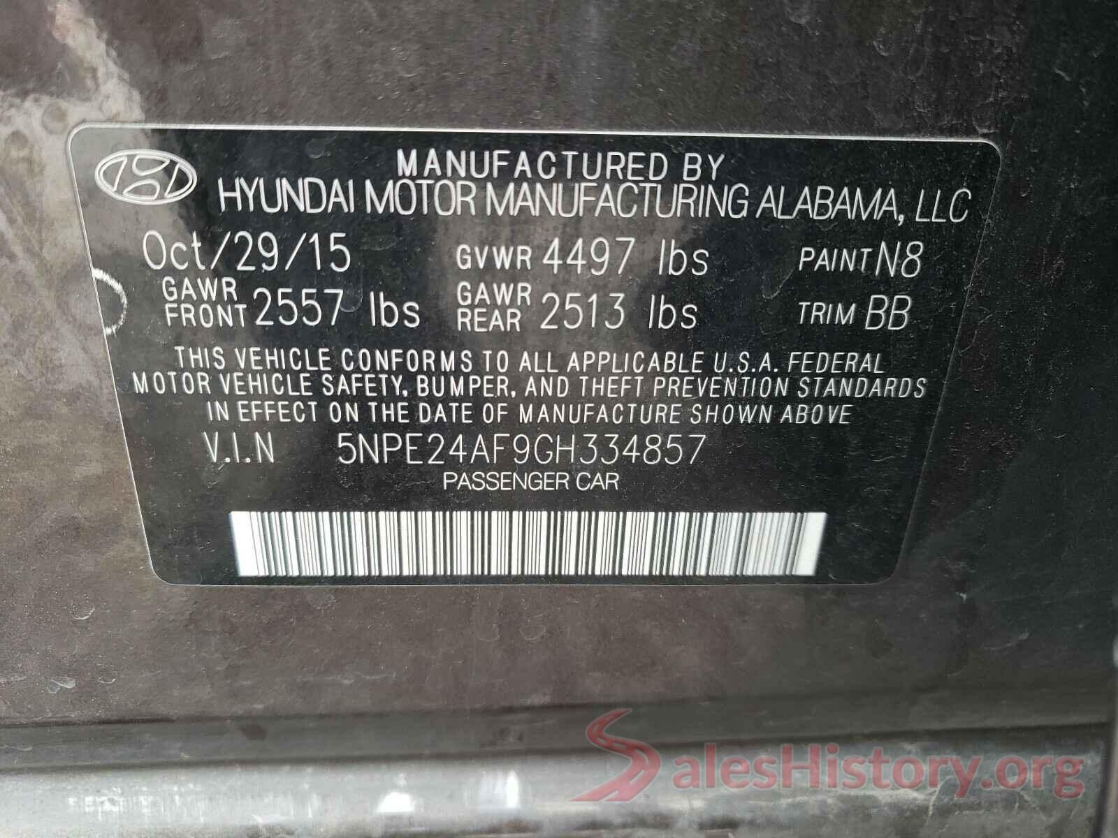 5NPE24AF9GH334857 2016 HYUNDAI SONATA