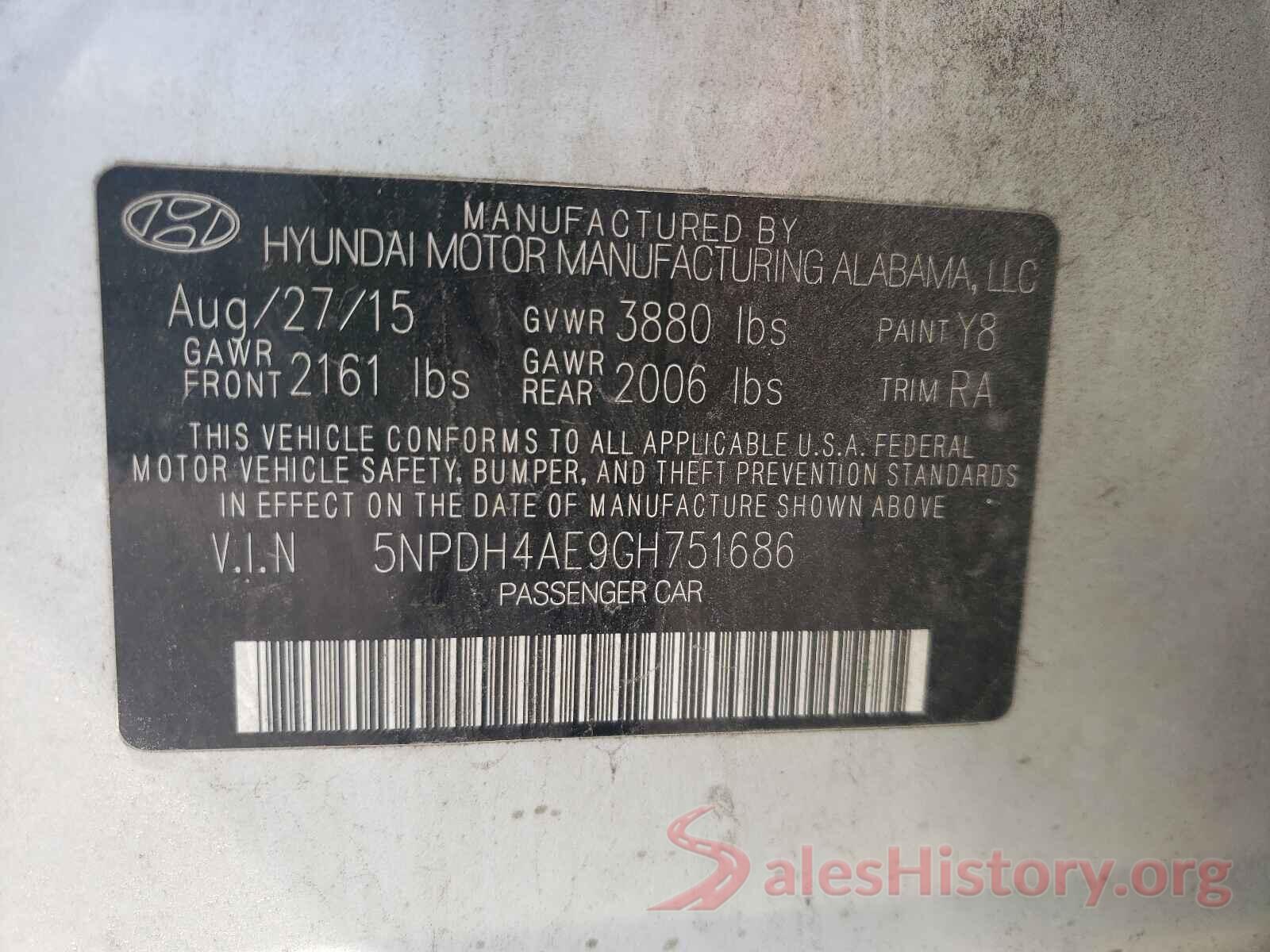 5NPDH4AE9GH751686 2016 HYUNDAI ELANTRA