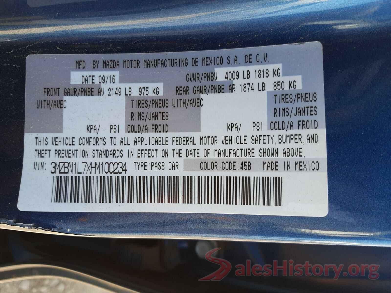 3MZBN1L7XHM100234 2017 MAZDA 3