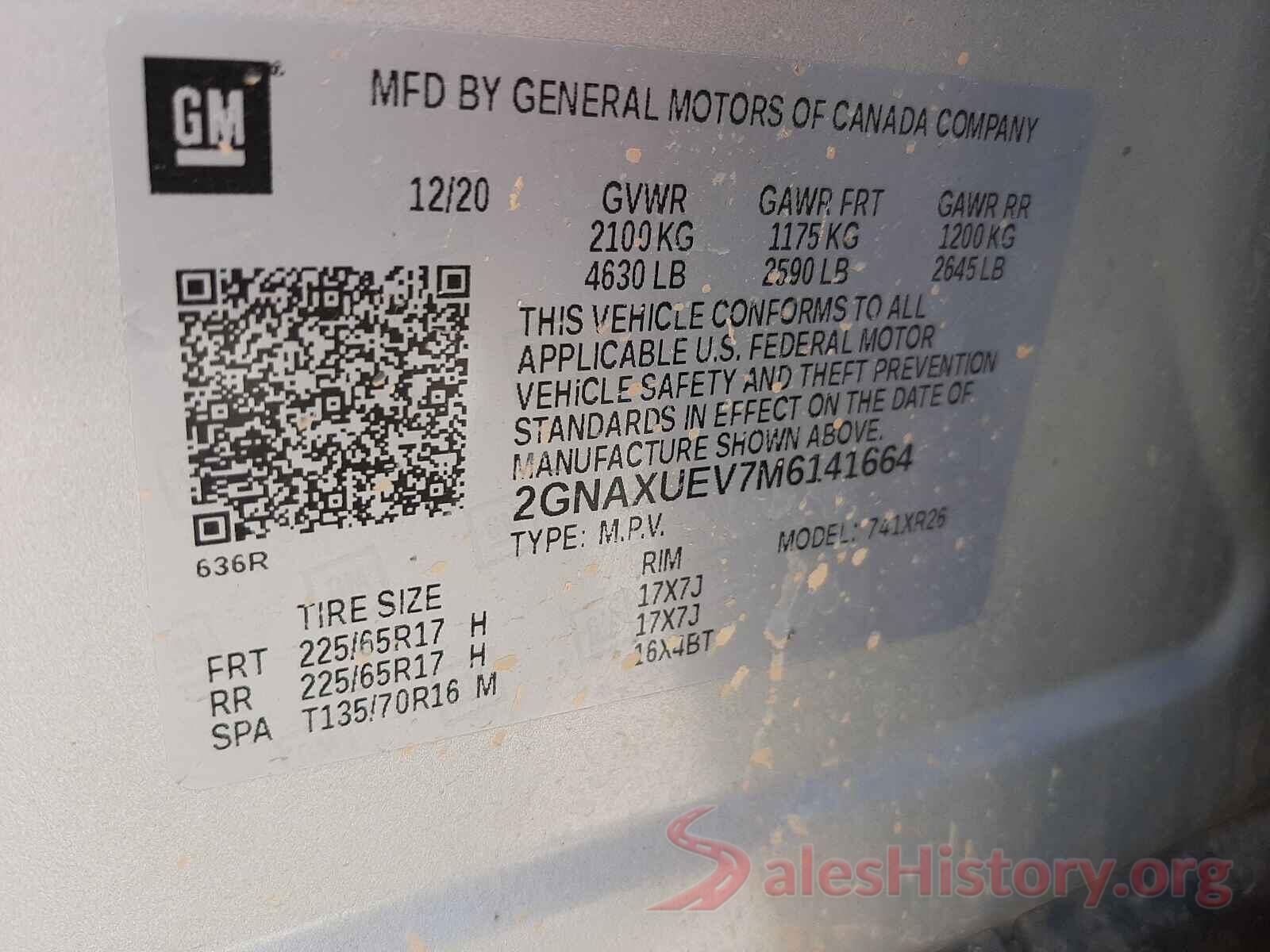 2GNAXUEV7M6141664 2021 CHEVROLET EQUINOX