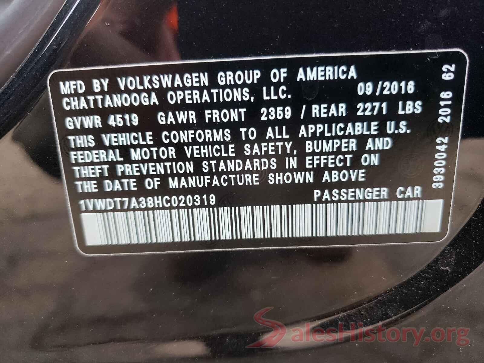 1VWDT7A38HC020319 2017 VOLKSWAGEN PASSAT