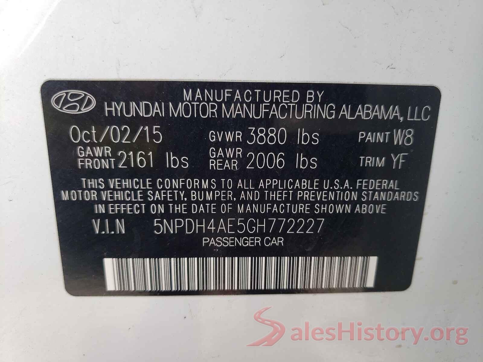 5NPDH4AE5GH772227 2016 HYUNDAI ELANTRA