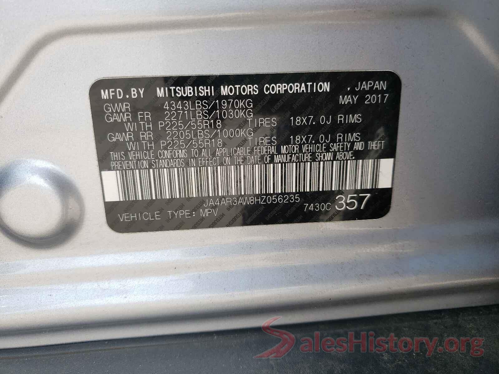 JA4AR3AW8HZ056235 2017 MITSUBISHI OUTLANDER