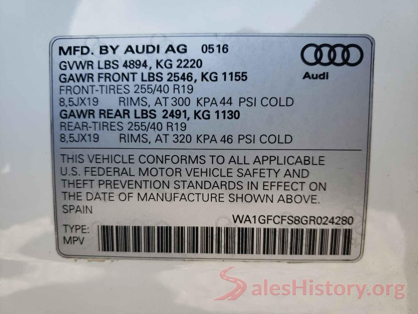 WA1GFCFS8GR024280 2016 AUDI Q3