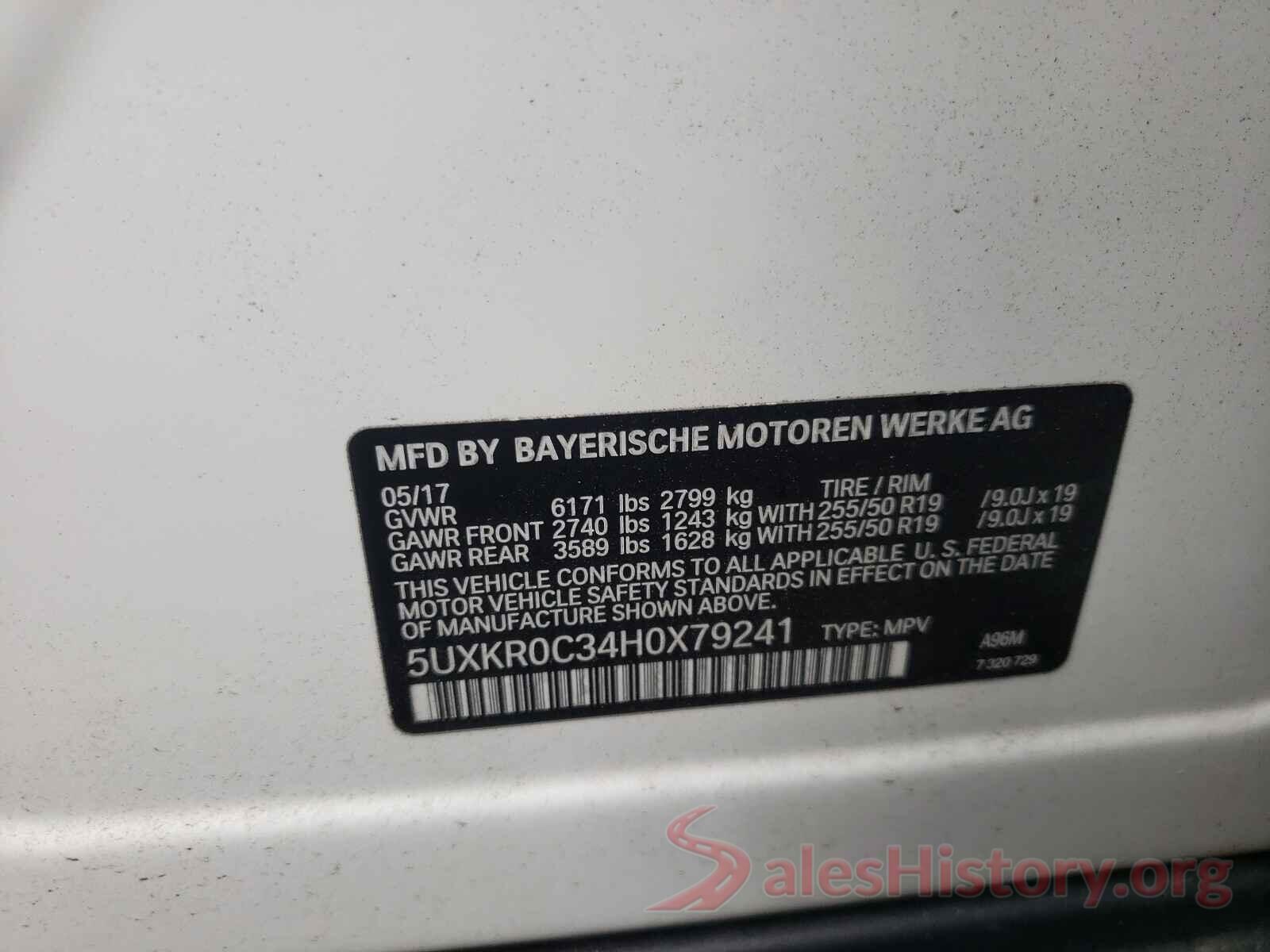 5UXKR0C34H0X79241 2017 BMW X5