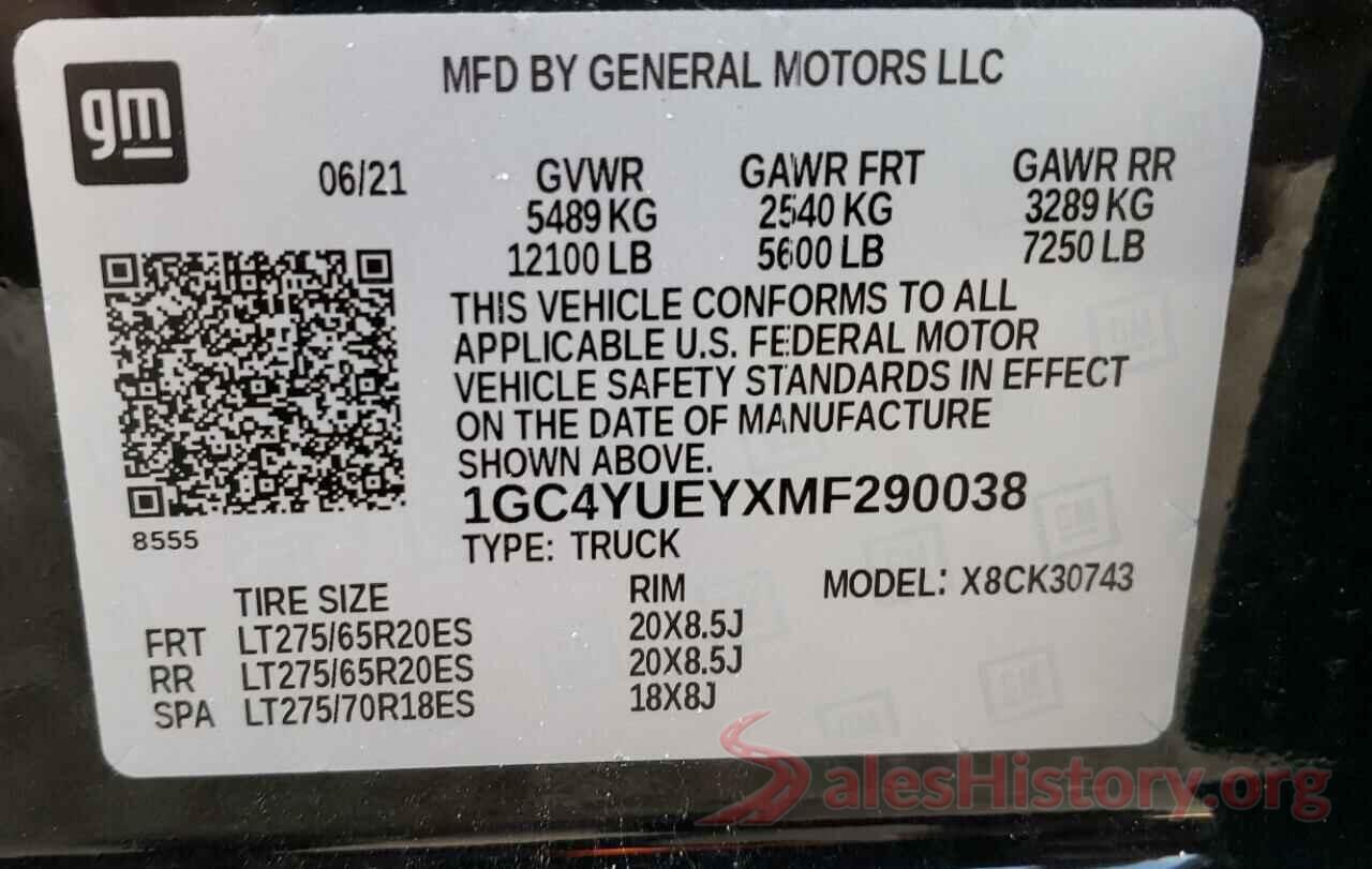 1GC4YUEYXMF290038 2021 CHEVROLET SILVERADO