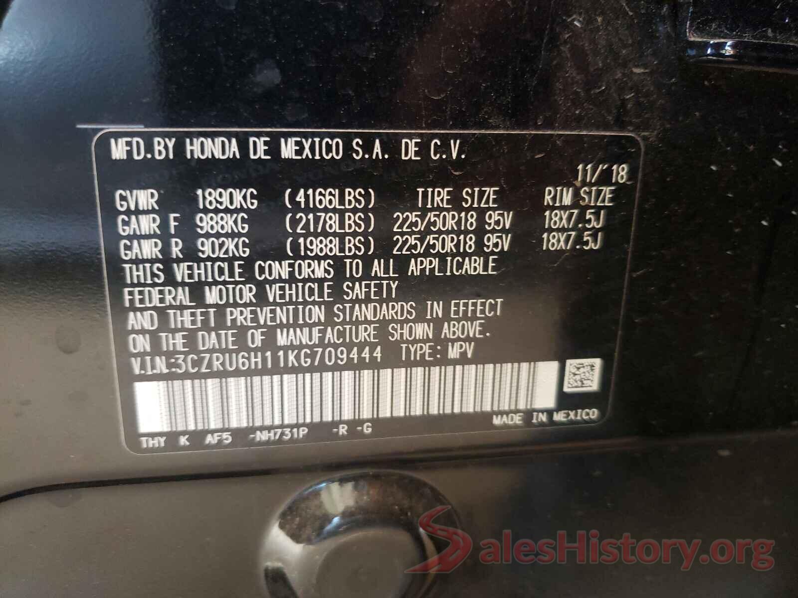 3CZRU6H11KG709444 2019 HONDA HR-V