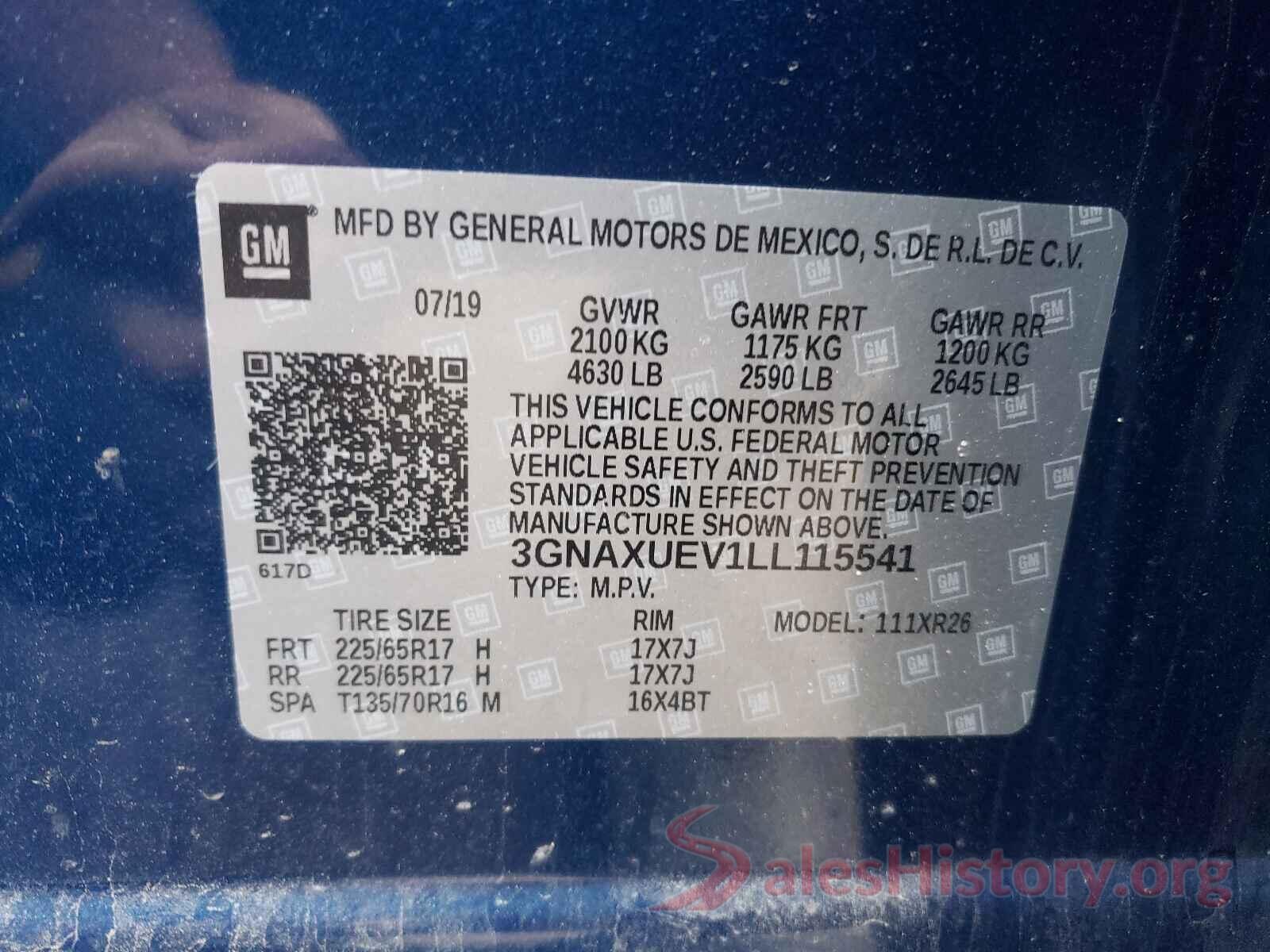 3GNAXUEV1LL115541 2020 CHEVROLET EQUINOX