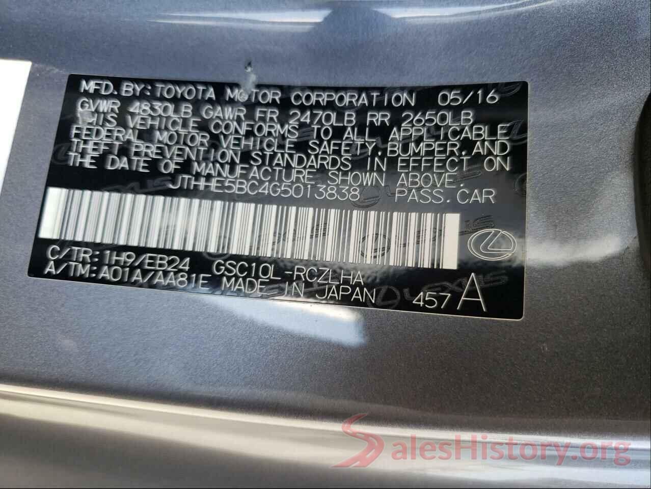 JTHHE5BC4G5013838 2016 LEXUS RX350