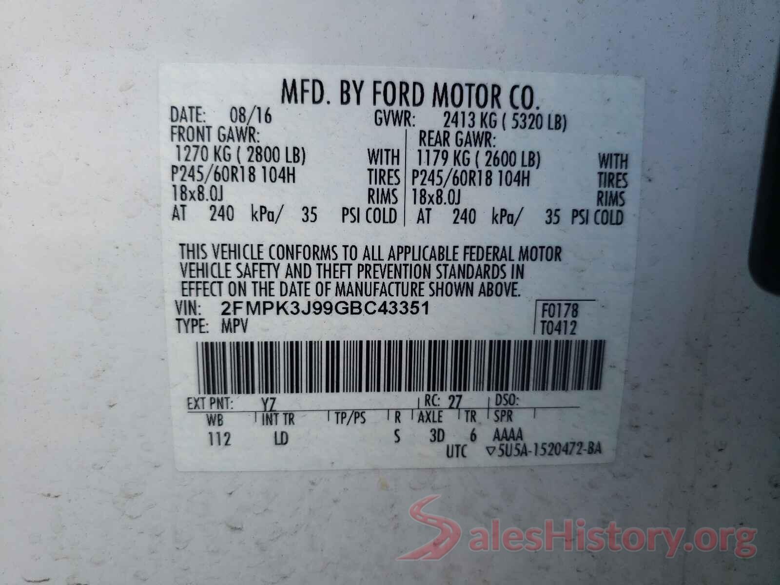 2FMPK3J99GBC43351 2016 FORD EDGE